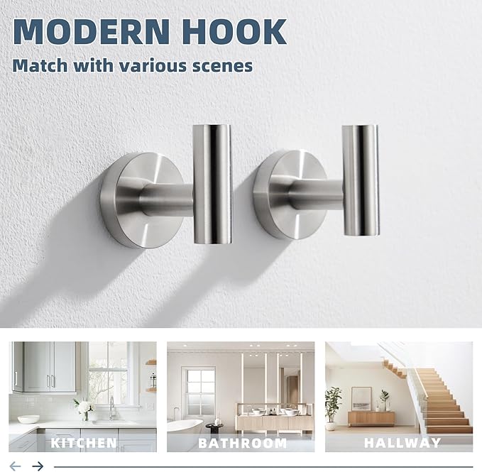 APLusee Brushed Nickel Round Coat Hook 2 Pack, 304 Stainless Steel Bathroom Towel Hook, Wall Mounted