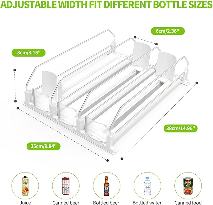 Drink Organizer for Fridge, Soda Can Dispenser for Refrigerator, Automatic Drink Dispenser for Fridge Holds up to 15 Cans, 3 Row