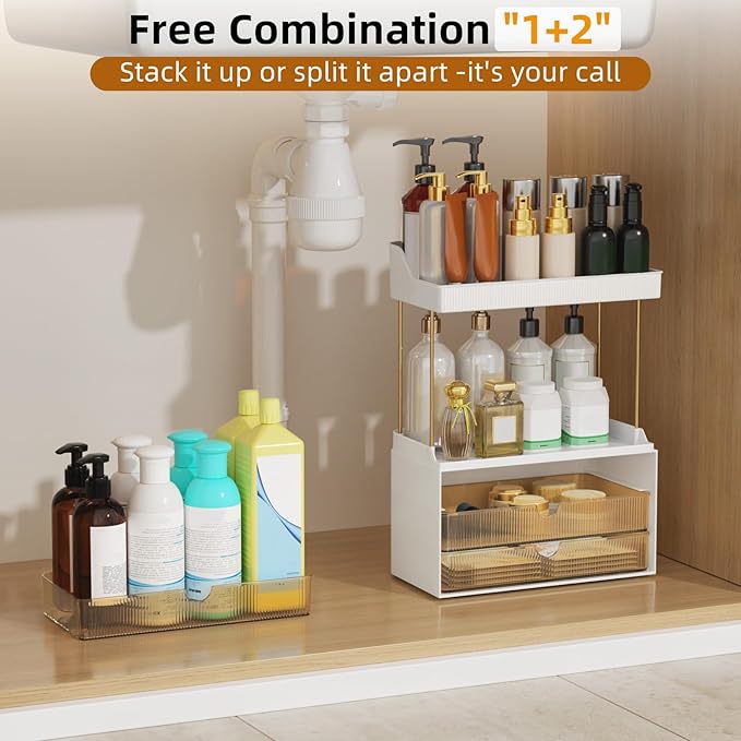 3 Drawers Makeup Organizer - 5 Tier Bathroom Organizers and Storage, Versatile Perfume Vanity Organizer, Ideal for Cosmetic, Large Skincare, Face Mask, Office Supplies, Amber-NeatNest