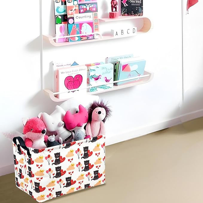 Easter Basket for Gifts Empty Cute Heart Large Gift Basket Decorative Storage Bin for Kid and Baby Room Décor (Cat Balloon Love)-NeatNest