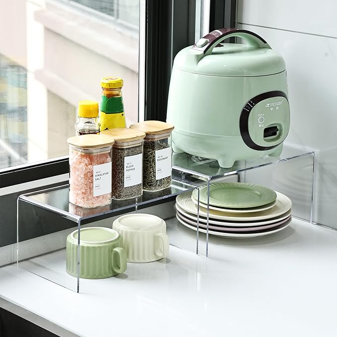3 Pieces Clear Cabinet Organizer, 5mm Acrylic Kitchen Shelves Organizer Spice Rack Clear Display Shelves, Room Decor Pantry Countertop Desk Organizer Shelves-NeatNest