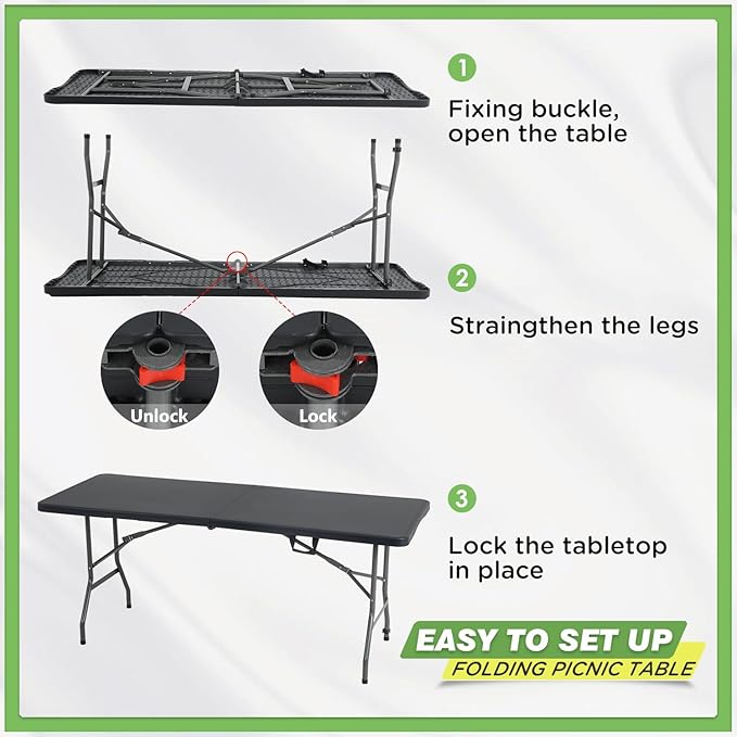 BestOffice Outdoor Folding Camping Table Plastic Table Portable Square Height Dining Table Perfect for Picnics,Parties,Party and Camping,Black-NeatNest