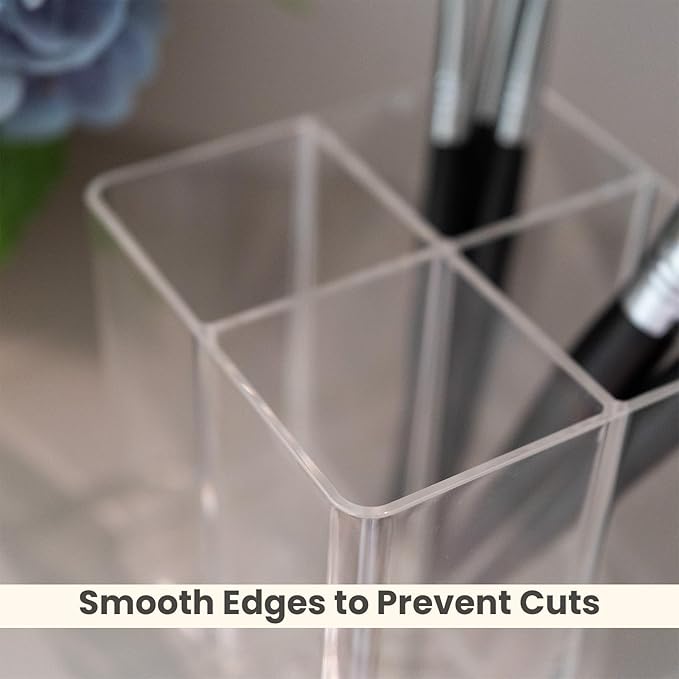 Clear Makeup Brush Holder,Acrylic Rotating 360°Makeup Brush Organizer,Pen holder with 4 Grids,Makeup Holder for Courtup,Containers for Desk-NeatNest