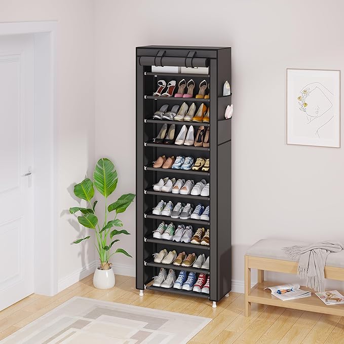 UDEAR 10-Tier Free Standing Shoe Rack Sturdy Shoe Rack Organizer for Closet Entryway Stackable Shoe Shelf with Dustproof Cover,Grey-NeatNest
