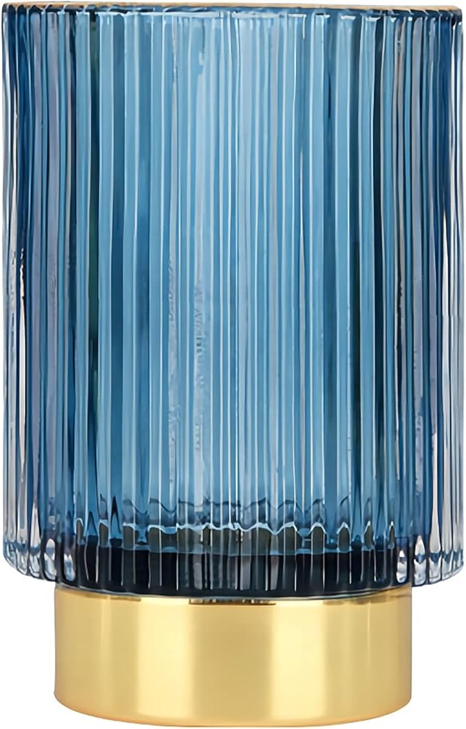 DASITON Makeup Brush holder Organizer,Crystal Cosmetic Makeup Brush Glass Brushes Storage Holder, Vintage Make Up Brush Cup Pen Pencil Holder striped vase(Blue L)-NeatNest