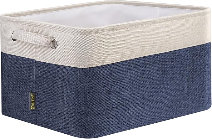 BALEINE 1 Pack Fabric Storage Bins for Shelves, Linen Storage Baskets for Organizing, Decorative Closet Bins for Clothes, Home (Navy Blue, 15''x11''x9.5'')-NeatNest