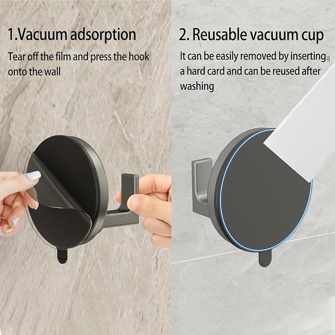 Aluminum Metal Heavy-Duty Suction Cup Bathroom Towel Hook Door Mounted Clothes Hook Wardrobe Sticky Hook no Drilling no Damage to The Wood Board Removable (Grey 2 Pack)