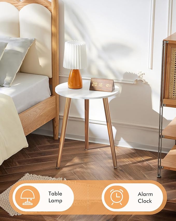 Apicizon Round Side Table, Gold Nightstand End Table for Living Room, Bedroom Home Decor Bedside Table with Gold Wood Legs 16.5 Inches-NeatNest