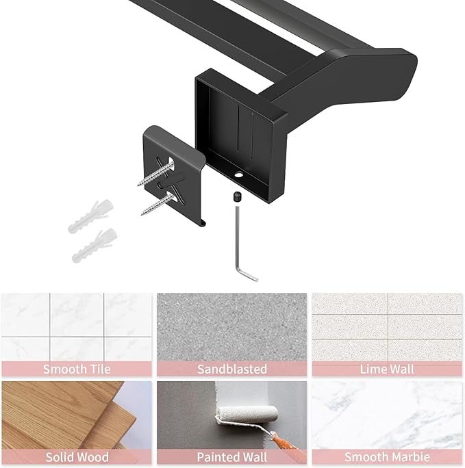 Double Towel Bars, 32 Inch Towel Holder Towel Racks for Bathroom, Stainless Steel Bath Towel Rack Towel Holder Wall Mounted, Black
