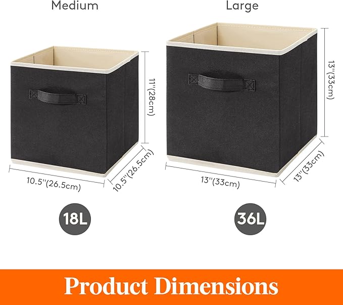 Lifewit 11 Inch Cube Storage Bins, Storage Cubes Foldable Medium Decorative Fabric Storage Baskets for Organizing Home Organizers with Handles for Shelves, Closet, Set of 8, Black-NeatNest