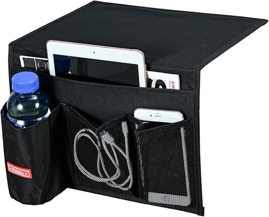 Bedside Caddy, 4 Pockets Bedside Organizer Caddy Under Mattress,Holds Water Bottles,Magazines,Books (Classic 4 Pockets-Black)-NeatNest