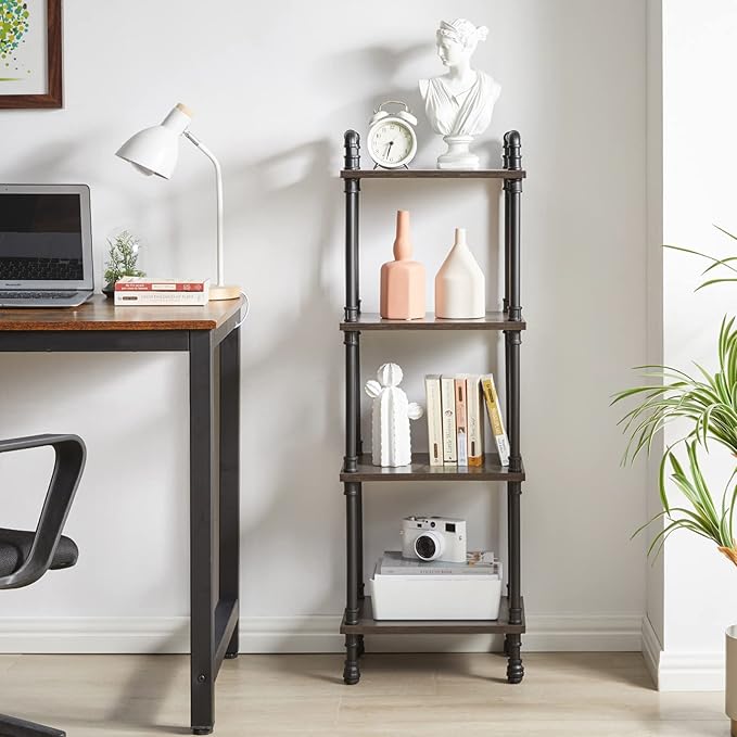 IBUYKE Industrial Pipe Ladder Shelf,4-Tier Vintage Style Book Shelf,Free Standing Units,Display Rack and Storage Organizer for Living Room,Bedroom,Kitchen,Black Grey UTMJ404G