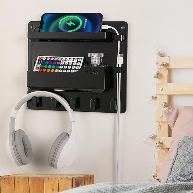 Bedside Wall Mount Shelf, Adhesive Bedside Organizer for Remote、Phone、Glasses. Bedside Accessories Storage suitable for College Dorm 、bunk bed 、 Bedroom、Rv(Black)-NeatNest