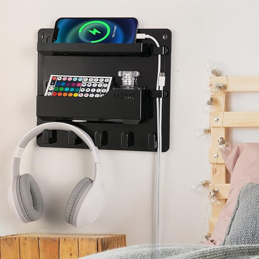 Bedside Wall Mount Shelf, Adhesive Bedside Organizer for Remote、Phone、Glasses. Bedside Accessories Storage suitable for College Dorm 、bunk bed 、 Bedroom、Rv(Black)-NeatNest
