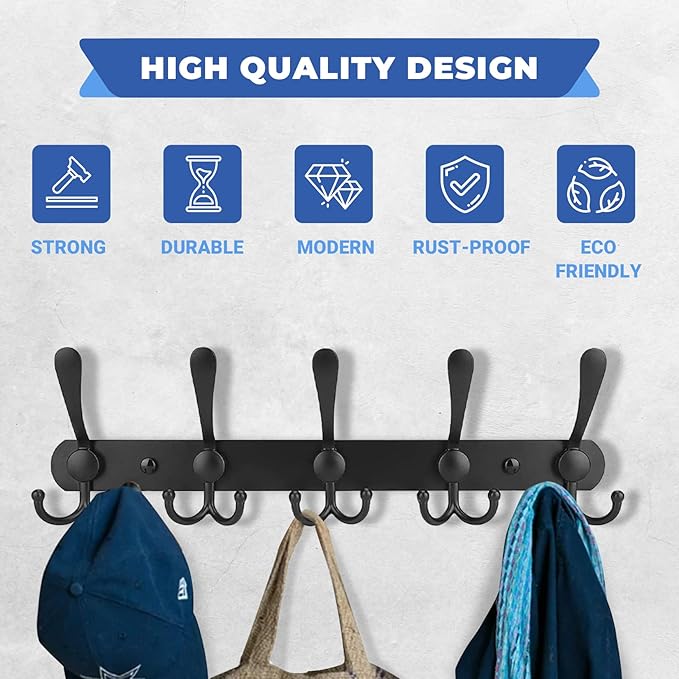 GlazieVault Coat Rack Wall Mount - Stainless Steel Coat Rack (2 Pack) - Heavy Duty Coat Hooks Wall Mounted - Hanger for Hat Towel Robes Jacket Clothes for Bathroom Entryway-NeatNest