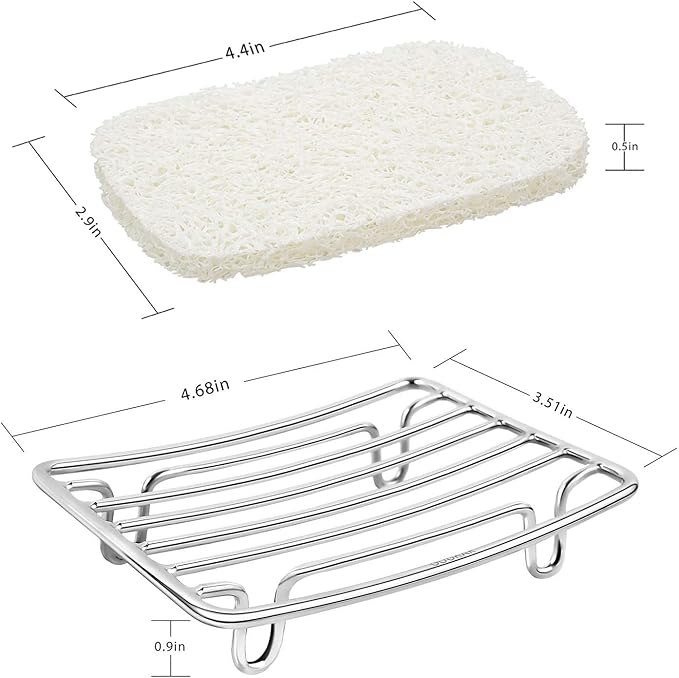 Bar Soap Dish Holder for Shower Bathroom Stainless Steel Rust Proof Self Draining with White Soap Saver Pad-NeatNest
