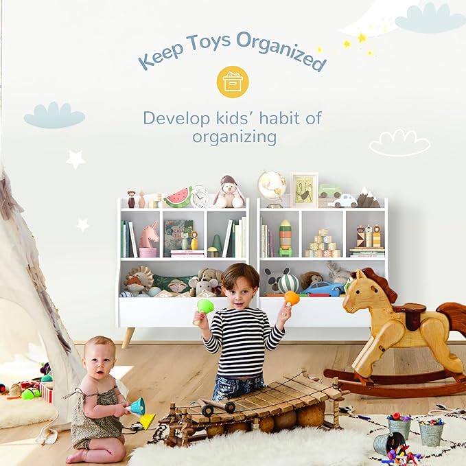 Curipeer Kids Bookshelf and Toy Storage, 3-Tier Wooden Open Bookcase, Baby Book and Toy Storage Display Organizer with Spacious Top Shelf Children, Friends, Family, White-NeatNest