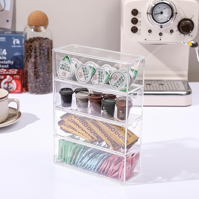 Acrylic Stackable Drawer Organizer with 4 Clear Drawers for Bathroom & Vanity Makeup Storage-NeatNest