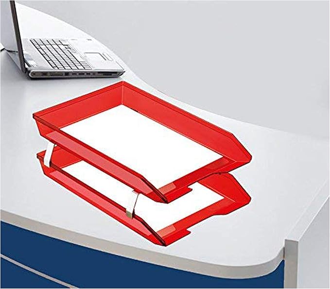 Acrimet Facility 2 Tier Letter Tray, Front Load, Letter Size/A4, Desktop File Organizer, Plastic (Clear Red Color)-NeatNest