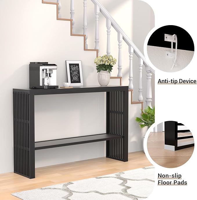 Bamboo Wood Console Table 47.2" Entryway Table, 2-Tier Farmhouse Narrow Sofa Table w/Storage Shelf, Couch Table Behind Sofa Easy Assembly for Entrance, Hallway, Living Room, Foyer(Black)-NeatNest