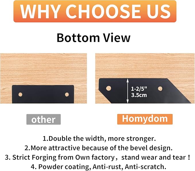 Heavy Duty Angle Shelf Brackets 10 Inch Anti-Rust Floating Shelves Support Brackets Decorative Shelf Brackets Industrial Rustic Farmhouse Flat Curved Black for 10-12 Inch Board( 4-Pack Hardware Only)-NeatNest