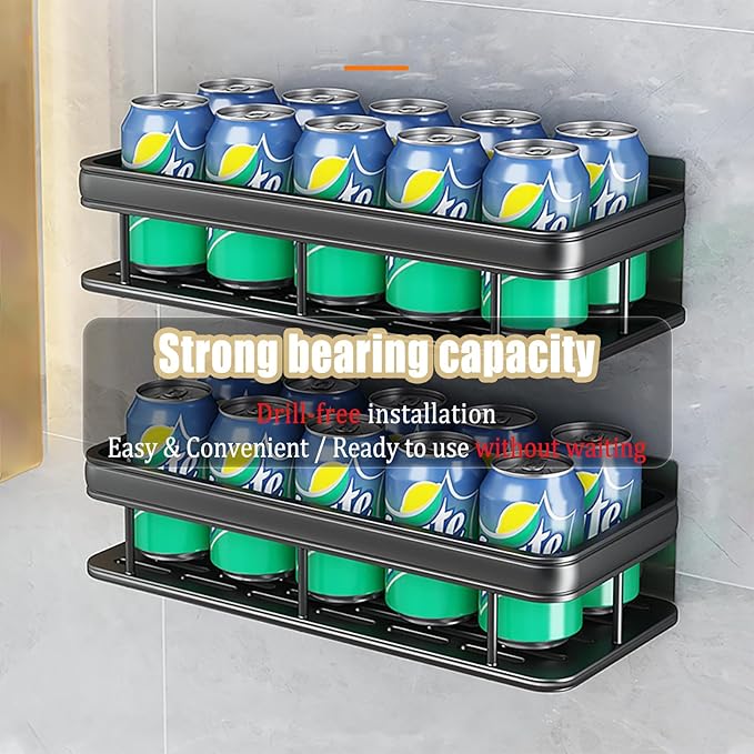 EVALAND Aluminum Shower Caddy, Adhesive Shower Shelves, 2-Pack with Hooks and Rod for Towels, No Drill Wall Mount Rustproof Premium Organizer for Bathroom, Kitchen, Black
