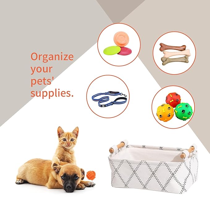 Decorative Collapsible Rectangular Fabric Storage Bin Organizer Basket with Wooden Handles for Clothes Storage,12.6x8.7x4.7 inch,White-NeatNest