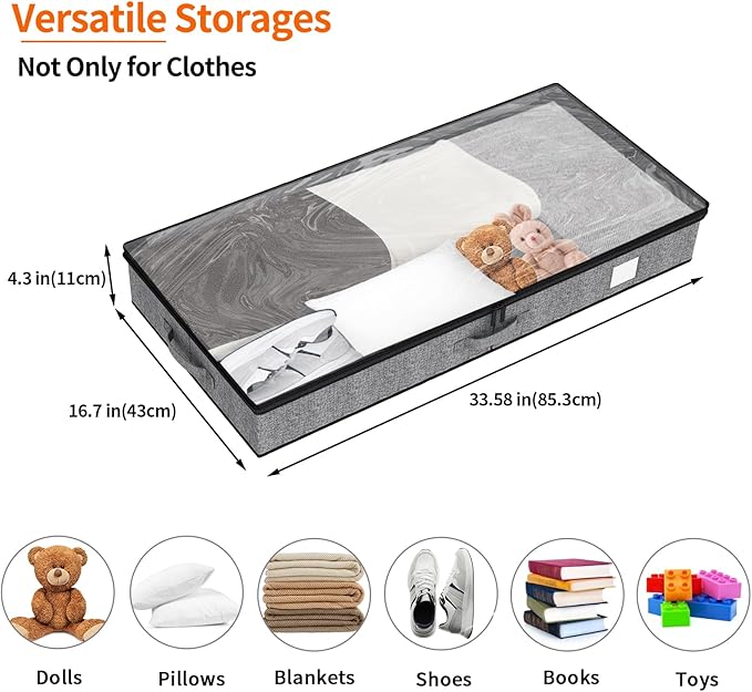 Fixwal 4 Pack Underbed Storage Containers, Below 4.5 Inches Low Profile Under Bed Organizer Clothes Storage Bins with Sturdy Sidewalls and Bottom-NeatNest