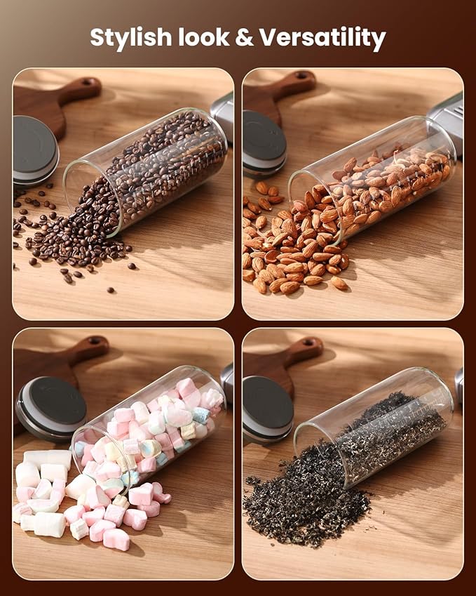 Coffee Canister with Airtight Lid, One-Press Button Borosilicate Glass Coffee Container with PP Silicone Lid, Food Storage Container for Grounds Coffee, 1lb Beans, Flour, Cereal, Sugar-NeatNest