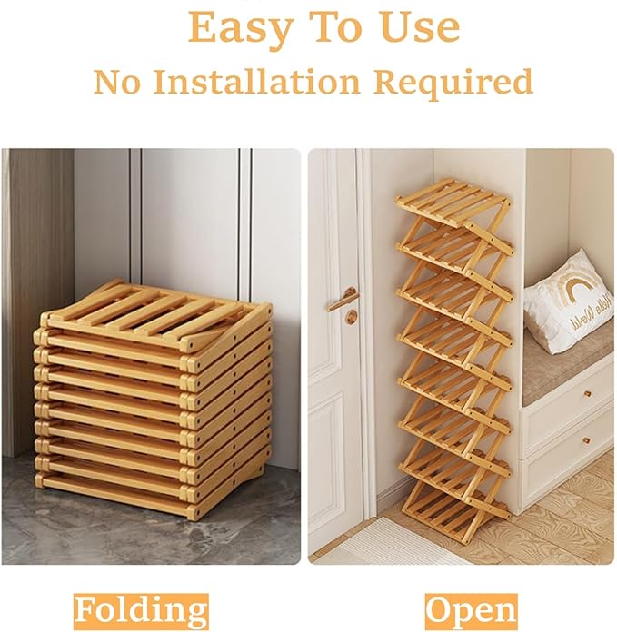 Shoe Rack, Bamboo Foldable Shoes Organizer Free Standing Shelf for Entryway, Closet, Bedroom, Hallway, | Natural | Functional | Multifunctional Shoe Rack (Wood Color) 4 Layers-NeatNest