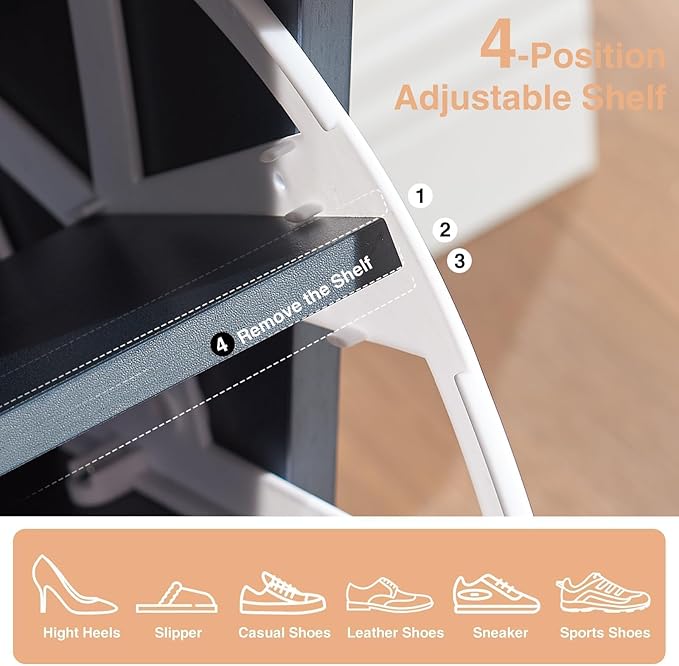 Shoe Storage Cabinet,Farmhouse Shoe Organizer with 2 Flip Drawers & Barn Door Design,Freestanding Hidden Slim Narrow Shoe Rack Cabinet with Open Storage for Entryway, Foyer,Hallway,Blue-NeatNest