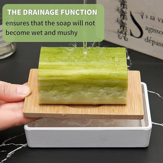Bamboo Soap Dishes for Shower Wooden Soap Bar Holder for Bathroom Soap Tray Easy to Clean, Durable and with Non-Slip Pads(Two White Smiley Faces)-NeatNest