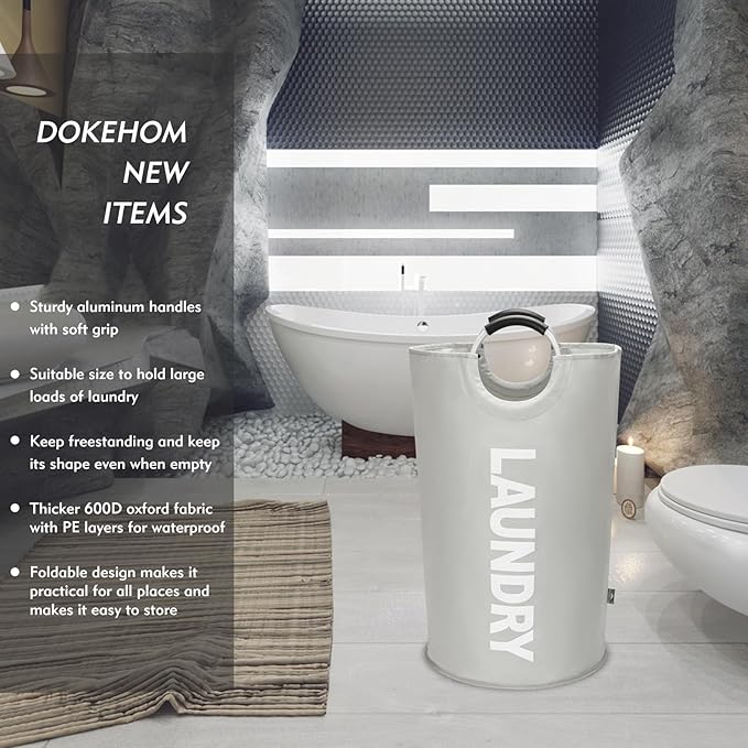 DOKEHOM 125L X-Large Collapsible Washing Laundry Basket Bag (7 Colors) for Bedroom, Fabric (Grey, XL)-NeatNest