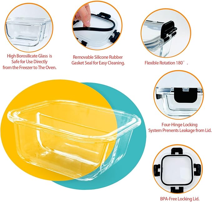 Bariatric Meal Prep Containers, 8 oz Glass Bariatric Portion Control Containers with Two 4 oz Compartments (3 Pack), Reusable Lunch Box Bento Box with Lids, Glass Snack Containers with Lids