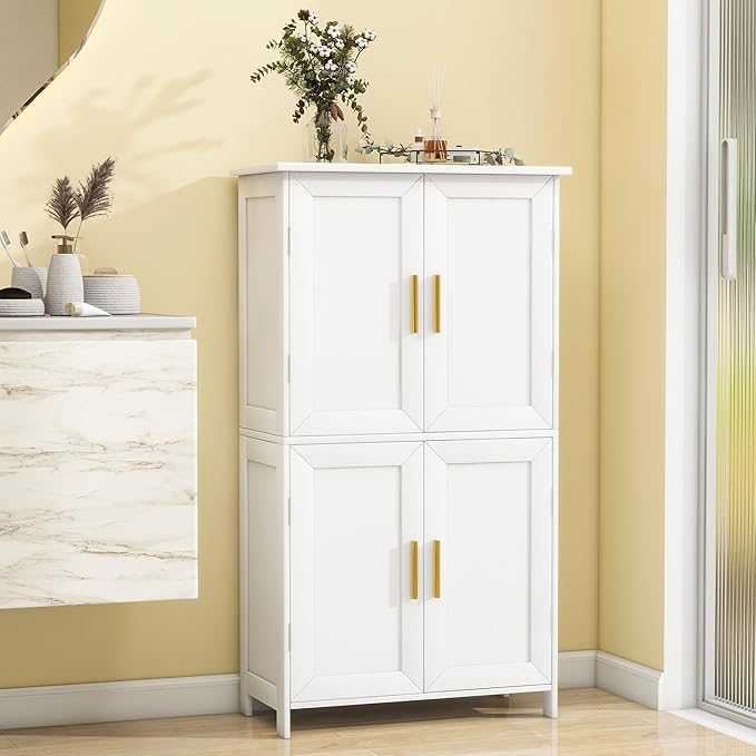 Bathroom Storage Floor Cabinet Freestanding Organizer with Adjustable Shelves for Bathroom Bedroom Laundry Room,4 Doors-NeatNest