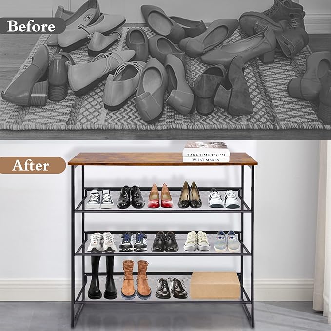 Garden 4 you 4-Tiers Shoe Storage Freestanding Organizer Modern 25.2 in Tilting Adjustable Shoe Rack for High Heels, Entryways, Hallways, Closets, Dormitory Rooms, Industrial, Brown-NeatNest