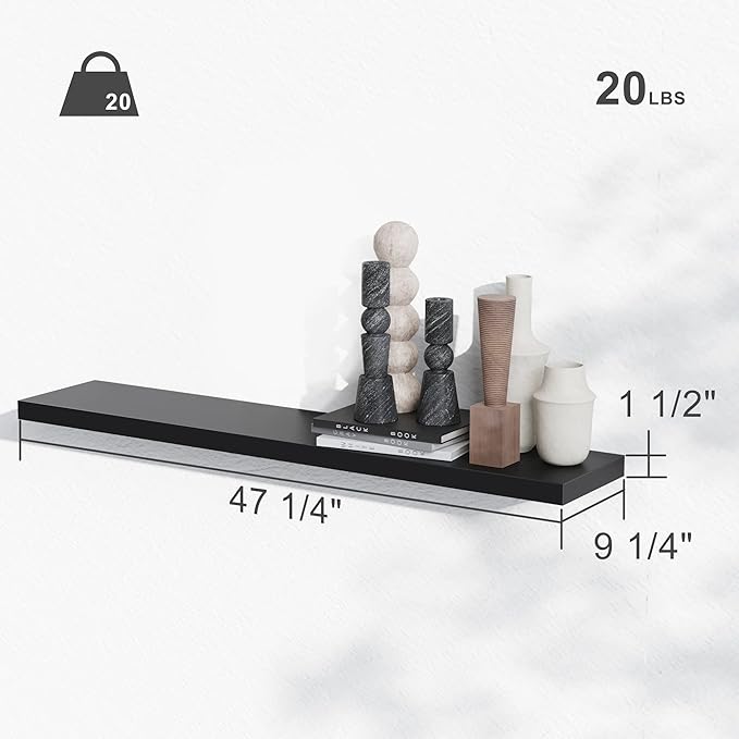 BAMEOS Floating Shelves, Black Wall Mounted Wooden Shelves with Invisible Brackets Set of 2,47 x 9-NeatNest