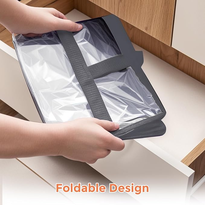 Budding Joy 6 Pack Clear Zippered Storage Bags for Clothes,40L Closet Organizers and Storage Containers Vinyl Moving Bag for Bedding, Linen, Blankets, Comforters, Clothing & Toys, Grey-NeatNest