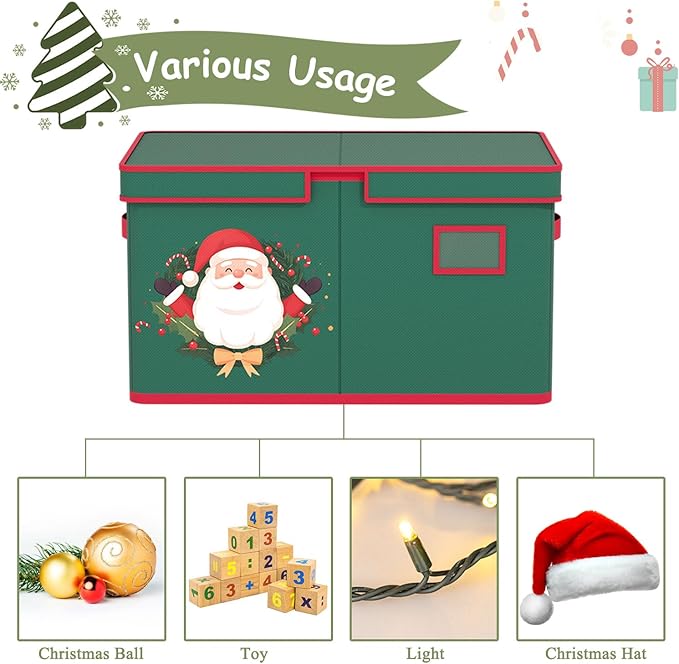 Christmas Ornaments Storage Box Christmas Ornament Organizer Storage with Adjustable Dividers Fit 96 of 3 Inch 600D Oxford Fabric Ornament Storage Container for Holiday Decorations-NeatNest