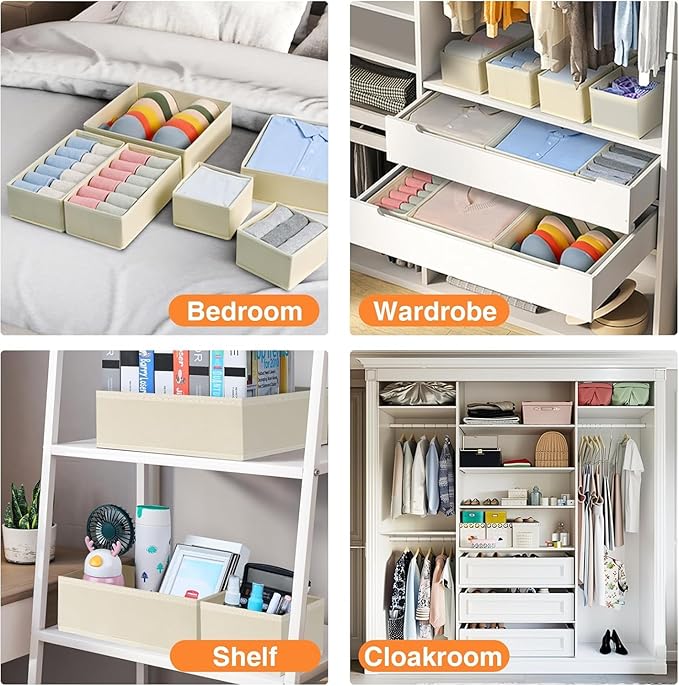 DIMJ Drawer Organizer Clothes 6 Pack - Foldable Baby Organizers and Storage & Dresser Organizer for Bedroom, Closet - Nursery Organization Dresser Dividers for underwear, Sock,Bra, Belt, Tie, Beige-NeatNest