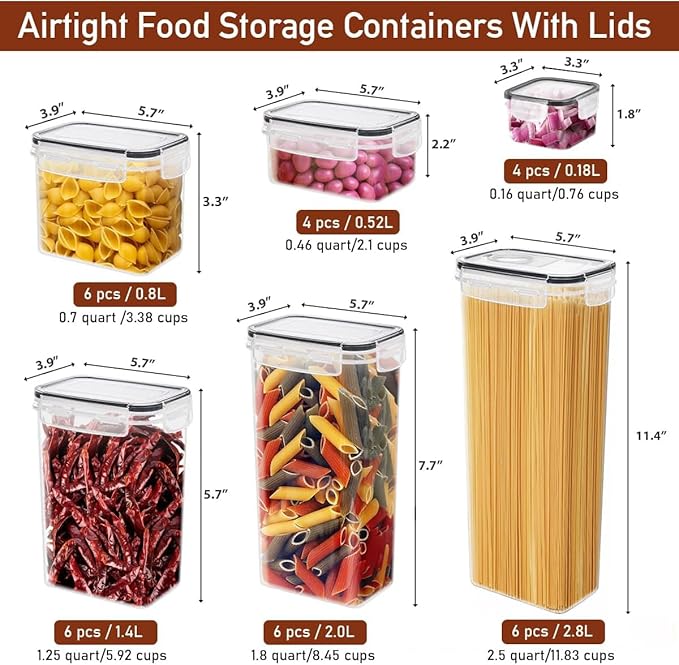 64 PCS Airtight Food Storage Containers With Lids BPA Free,6 Pack With Pouring Spout Cereal Containers Storage for Kitchen Pantry Organization and Storage,Dishwasher safe,Labels Marker-NeatNest