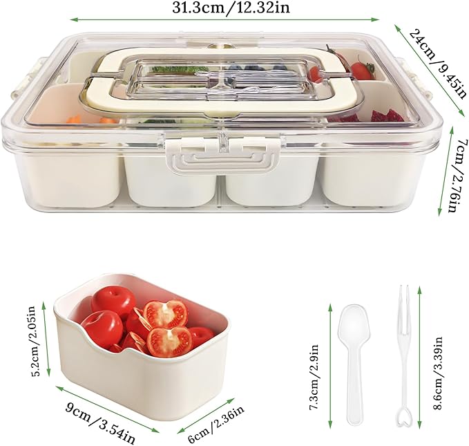 Divided Serving Tray with Lid and Handle, Snack Box Container with Fork and Spoons, Portable Charcuterie Container, Food Platter Snackle Box for Party, Veggies, Fruits, Snacks, Entertaining, Picnic-NeatNest
