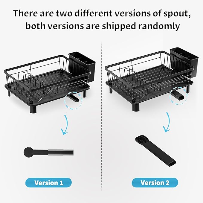 Dish Drying Rack, Space-Saving Dish Rack, Dish Racks for Kitchen Counter, Kitchen Dish Drainers with Removable Utensil Holder, Plate Rack and Drainboard, 11''W x 15''L, Black