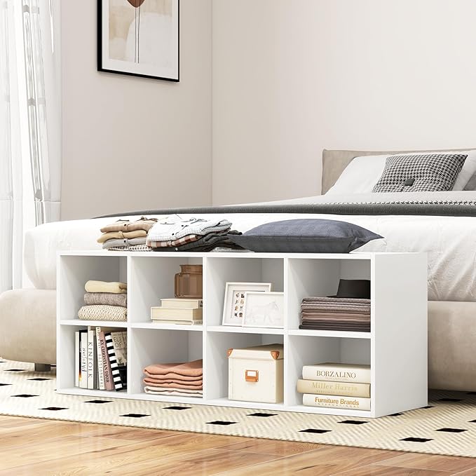 Giantex Shoe Bench 8 Cubes, 40" Entryway Bench with Storage, 8-Cubby Shoe Rack, Shoe Organizer Storage Cabinet for Entryway, Hallway, Mudroom, Living Room, Bedroom, Support up to 500 lbs, White
