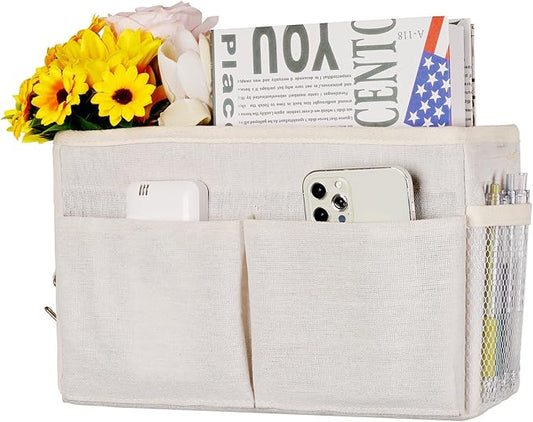 Bedside Caddy Hanging Storage with Water Bottle Holder for Bunk Bed Hospital Bed Dorm Rooms (White)-NeatNest