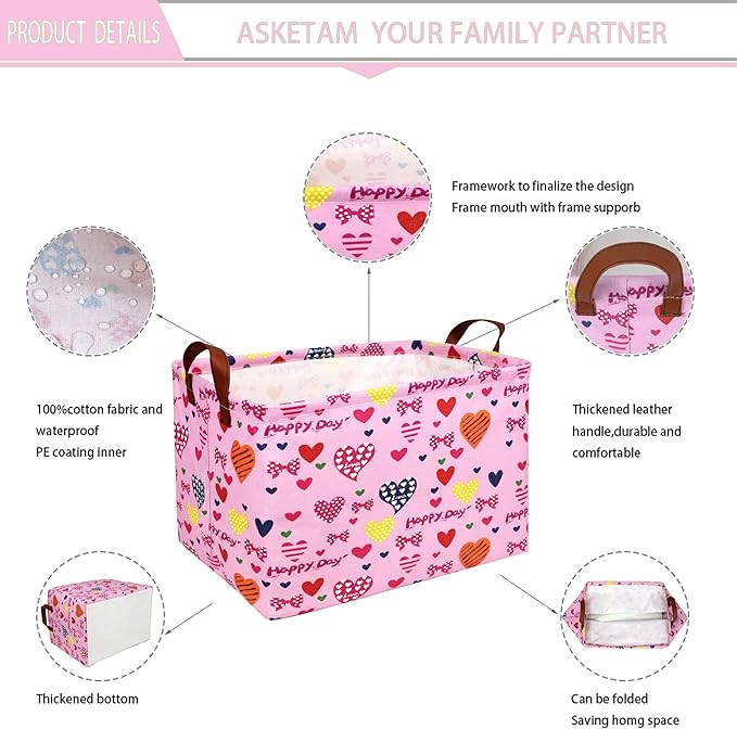 Easter Basket for Gifts Empty Pink Cute Heart Large Gift Basket Decorative Storage Bin for Kid and Baby Room Décor (Happy Day Love)-NeatNest