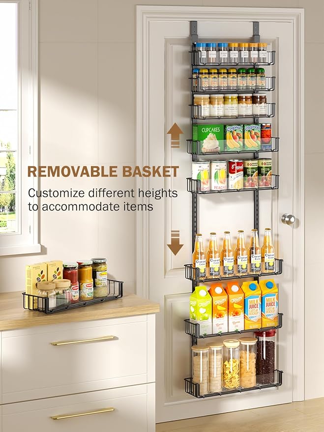 Delamu 9-Tier Over the Door Pantry Organizer with Acrylic Panel, Pantry Organization and Storage, Black Hanging Basket Wall Spice Rack Seasoning Shelves, Home Kitchen Bedroom Bathroom House Essentials-NeatNest