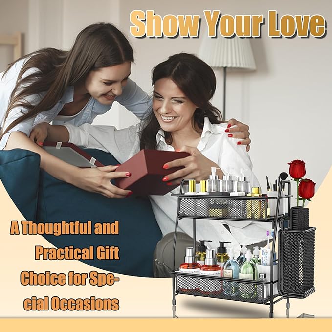 Bathroom Organizer with Basket, 2-Tier Bathroom Tray for Countertop Storage Shelf, Bathroom Counter Organizer, Vanity Organizer and Storage Kitchen Counter Organizers Spice Rack-NeatNest