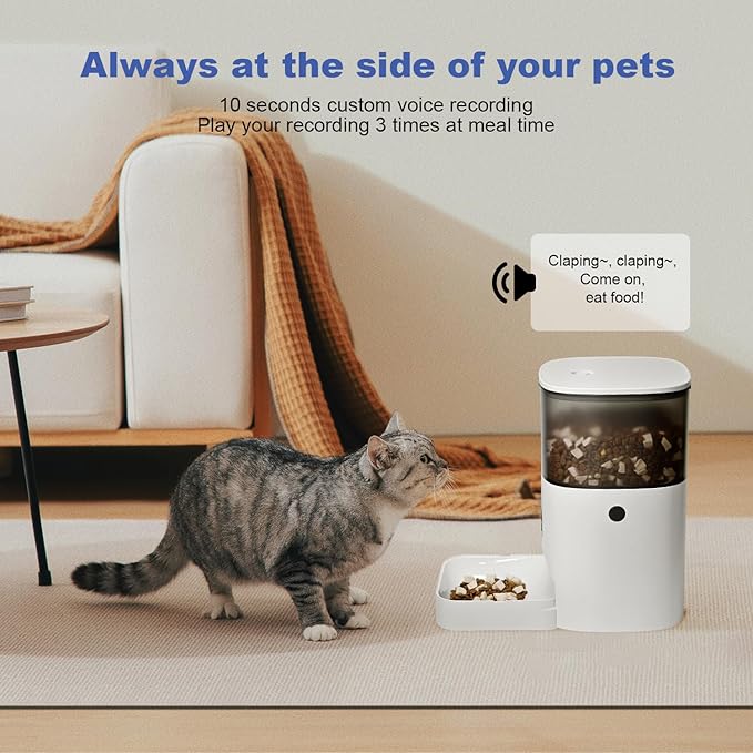 Automatic Cat Feeder, 4L Cat Food Dispenser with 10s Voice Recorder, Pet Feeder up to 8 Meals per Day, Timed Dog Feeder with Dry Food Sealed Ring (White, 4L-Basic)-NeatNest
