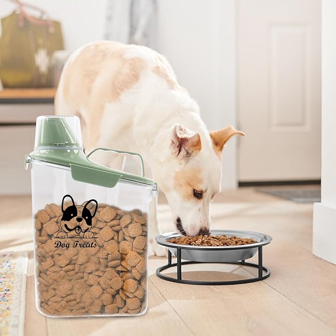Dog Food Storage Container Airtight Portable Dog Food Container with Handled Lid and Pour Spout,Food Storage for Dog Dry Food Small Pet Food Container with Measuring Cup for Home, Travel,2.8L Green-NeatNest